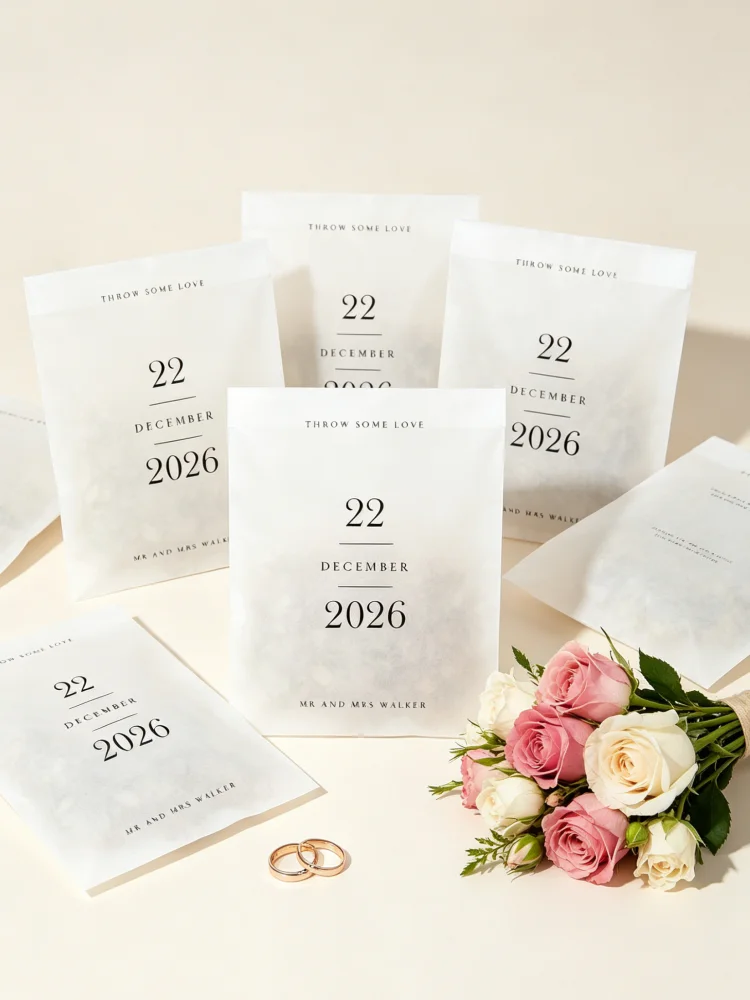 

Personalised "Throw Some Love" Confetti Bags Biodegradable Glassine Packs Eco Wedding Guest Favours