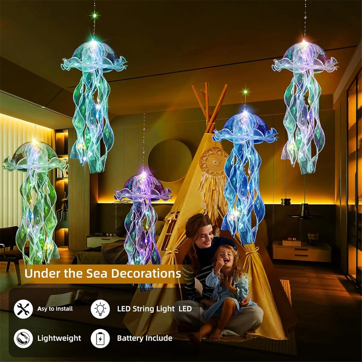 A03R Jellyfish Decor, 10 Pcs Jellyfish Lanterns Hanging Jelly Fish Decoration for Under the Sea Decorations