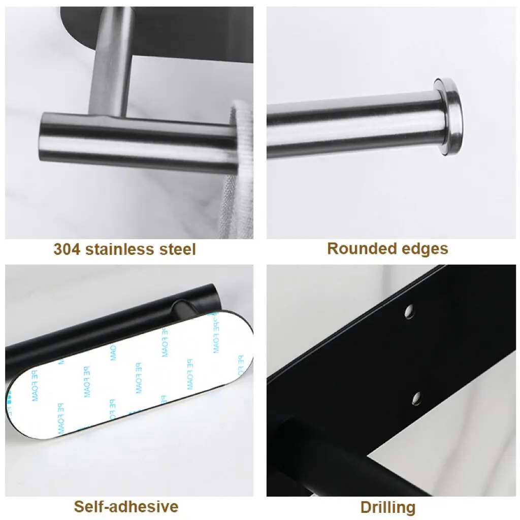 Self Adhesive Toilet Paper Towel Holder Punch-free Roll Paper Holder Kitchen Hook Storage Holder Stainless Steel Wall Mount