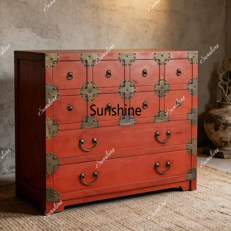 New Chinese style antique solid wood multi-bucket storage cabinet, living room entrance cabinet