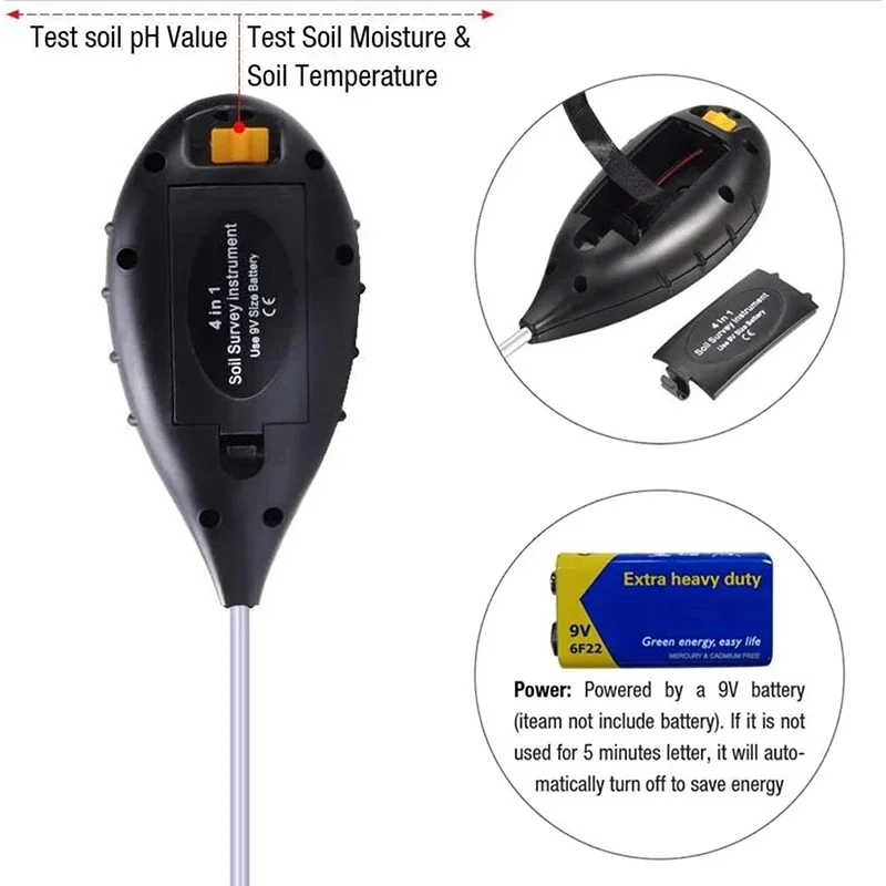 Allsome 2023 Digital 4 in 1 Soil PH Meter Moisture Monitor Temperature Sunlight Tester for Gardening Plants Farming