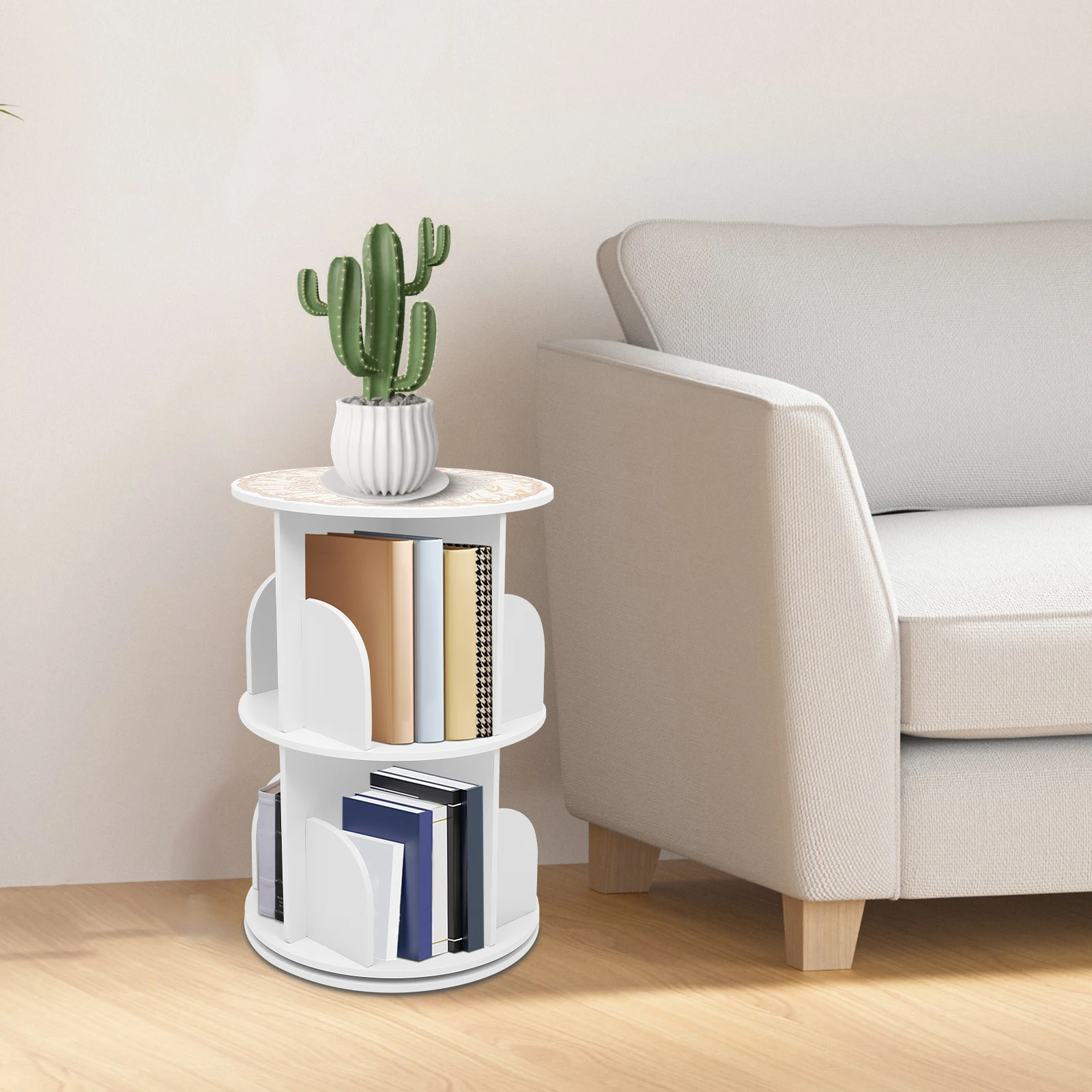 

360° 2-Layer Rotating Bookshelf Bookcase,Freestanding Storage Shelf Display Rack