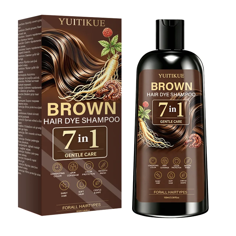 YUITIKUE 7-in-1 Braunhaarfarbe-Shampoo Ginseng Kräuter Sanfte Pflege Langanhaltende Grauabdeckung Feuchtigkeitsspendendes Haarfärbeshampoo 100ml – Detail 10