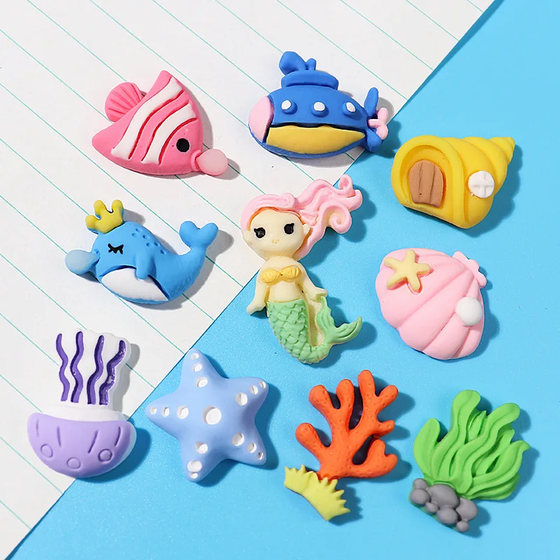 30/100Pcs Resin Accessories Decor Marine Mermaid Seaweed Shells Starfish Fish Series DIY Handmade Homemade Cream Glue Materials