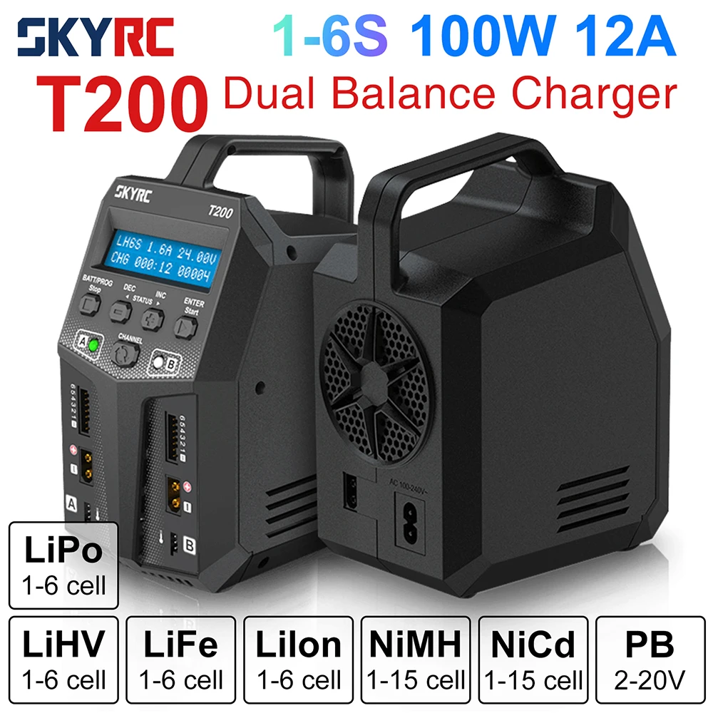 

SKYRC T200 AC/DC Lipo Battery Dual Balance Charger Discharger for Traxass Airsoft Drone RC Battery Charger Fast Charge Dual XT60