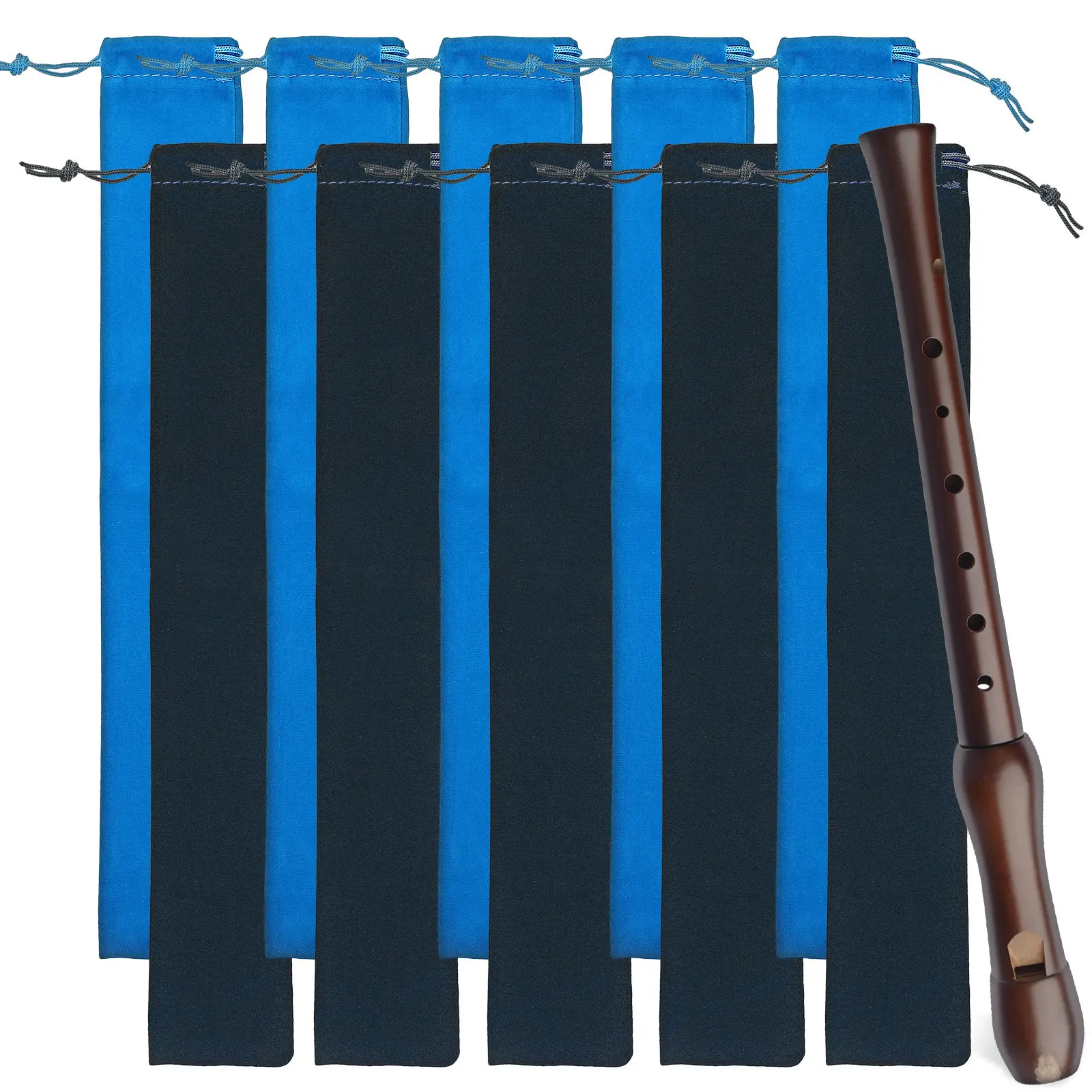 10Pcs Soprano Recorder Storage Bag Premium Suede Drawstring Flute Carrying Pouch Music Instrument Organizer Harmonica Clarinet