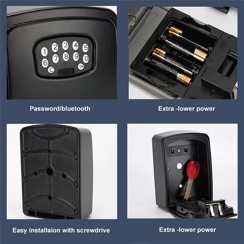 ABGN TUYA Smart Key Box Bluetooth Storage Lock Box Smart Life App Wall Mount Security Lockbox