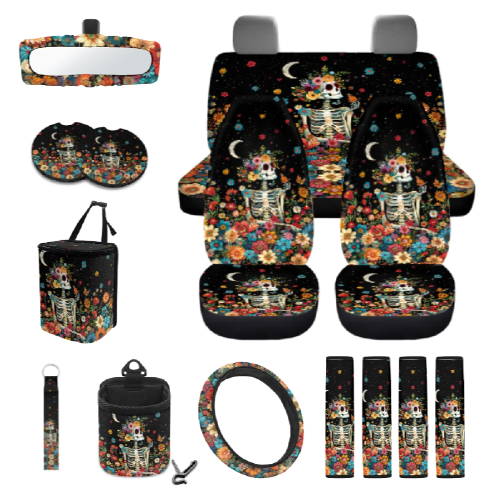 Coloranimal Skeleton Frame 15 PCS with Easy to Install Seat Belt Cover and Car Cup Holder Coaster for SUV