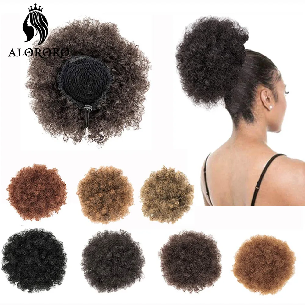 

Synthetic Hair Bun Short Afro Puff 8inch Chignon Hairpiece Curly Drawstring Ponytail Updo Clip Hair Extensions For Women