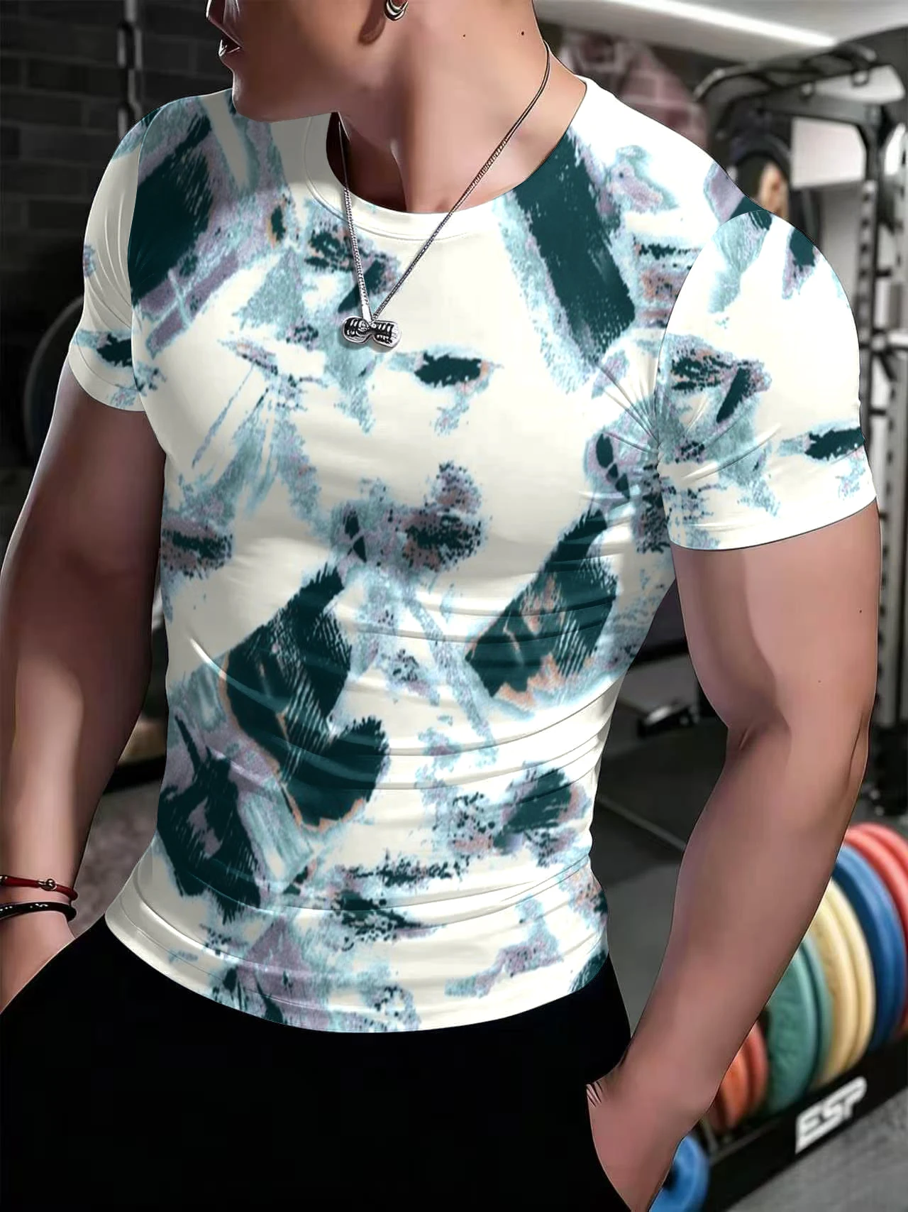 Herren-Sport-T-Shirt mit kurzen Ärmeln und hoher Elastizität, ideal zum Laufen im Freien, für das Training und als bequeme Freizeitkleidung; atmungsaktives Fitness-Oberteil. – Detail 4
