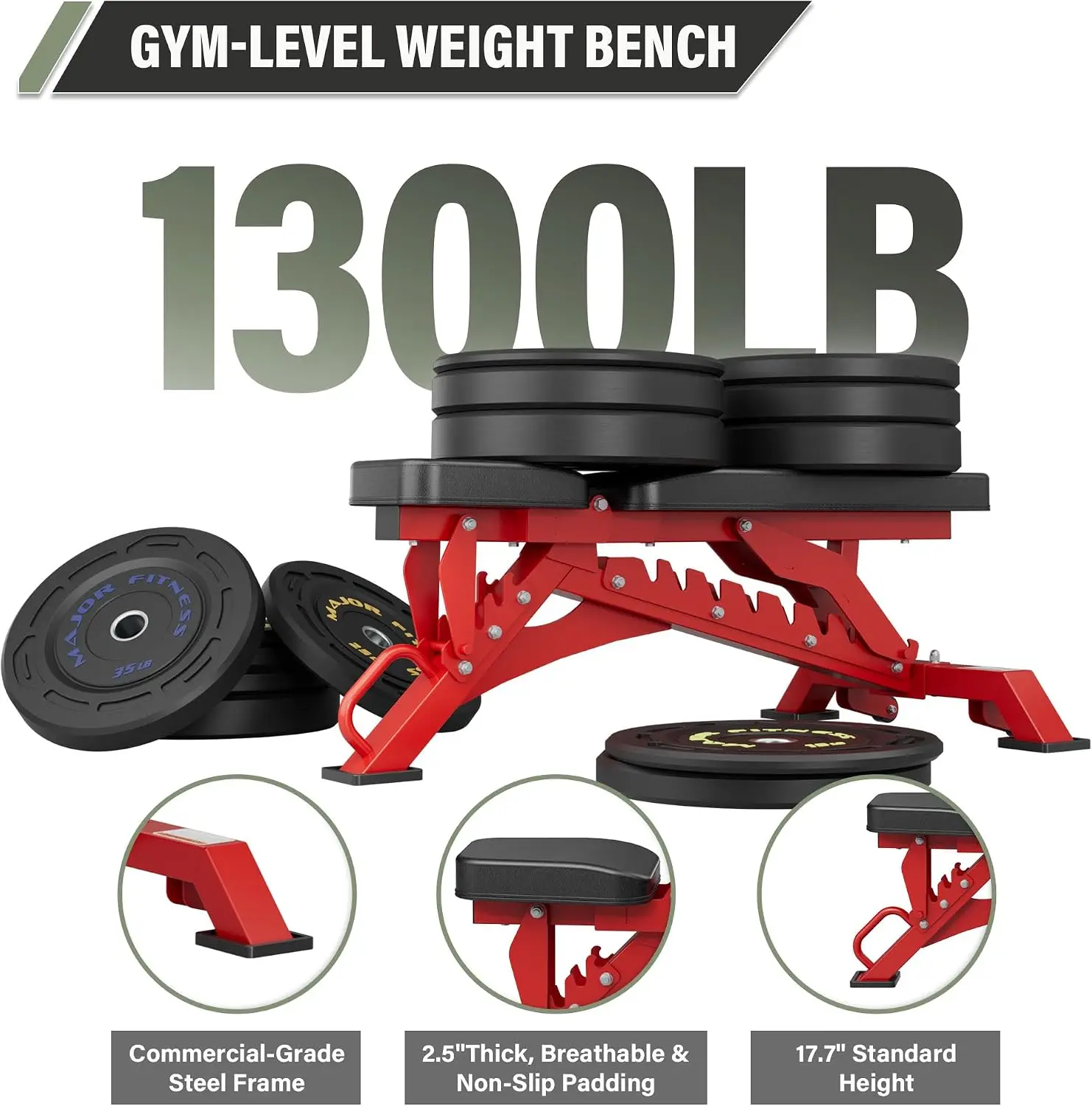Strength Training Bench 1300LBS Load 36 Adjustment Positions Workout Equipment For Garage Home Gym