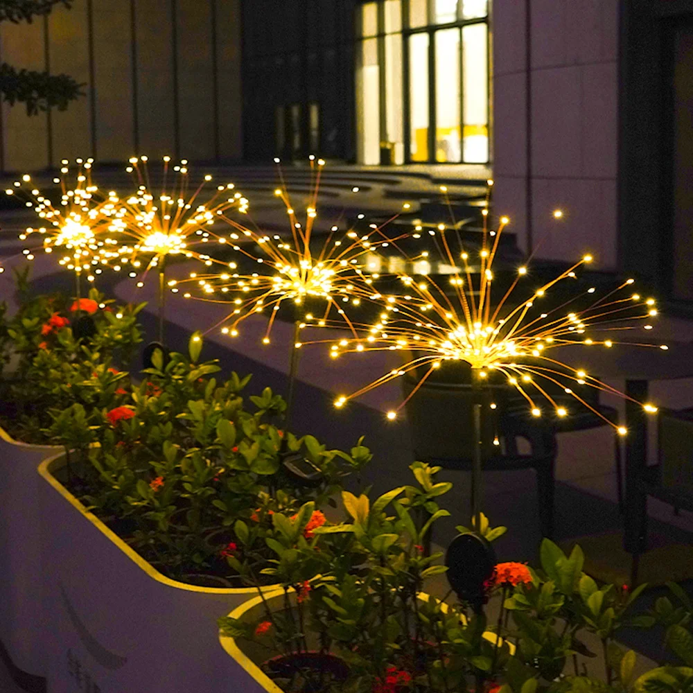 

LED Solar Power Fireworks Lamp Outdoor Grounding Lawn Light Garden Dandelion Courtyard Landscape Atmosphere Decor Colorful Lamps