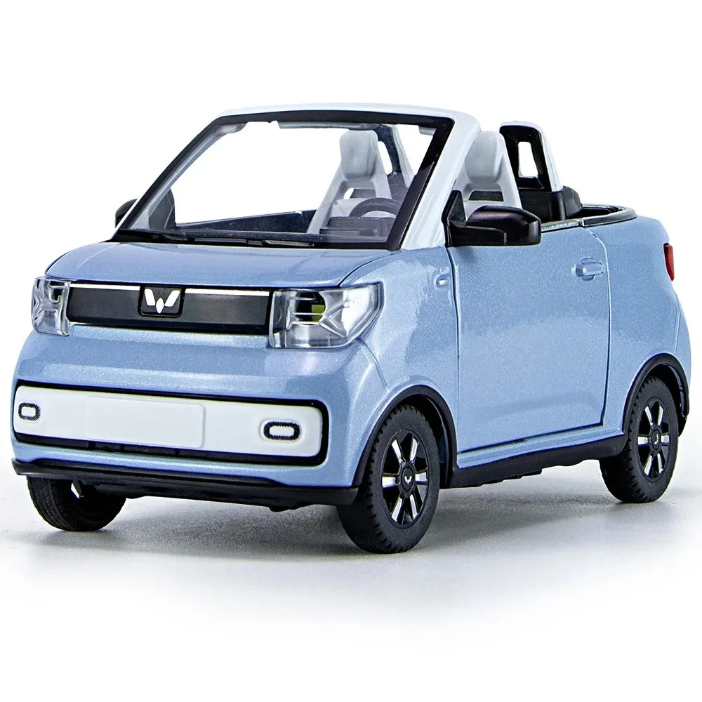 1:24 WULING HONGGUANG MINI EV convertible moulé sous pression en alliage de métal modèle de voiture son lumière retirer Collection enfants jouet cadeaux A525