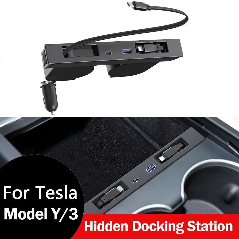 For Tesla Model 3/Y/YL Highland Juniper 2025 2026 45W Quick Charger Expansion Dock USB Shunt Hub Intelligent Docking Station