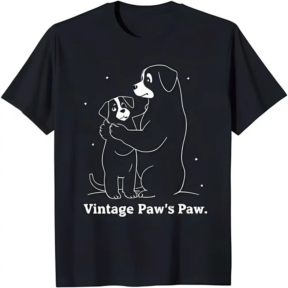 

Vintage 's Black T-Shirt Adorable Dog Design with Protective Larger Dog & Happy