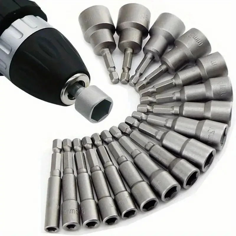9-14 pieces/set of hexagonal socket, batch head set, nozzle nut, screwdriver set, drill bit set, tool socket image 3