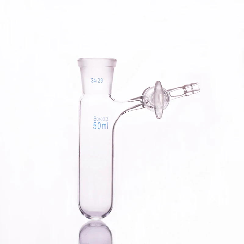 أنبوب رد الفعل مع صمام PTFE وفم أرضي قياسي، سعة 25 مل ومفصل 14/23، زجاج بوروسيليكات عالي #3