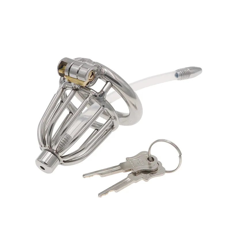 Dispositivo de castidad masculino de acero inoxidable con catéter, anillos para pene, jaula metálica para pene, anillos para pene, candado de castidad, juguetes sexuales para hombre gay