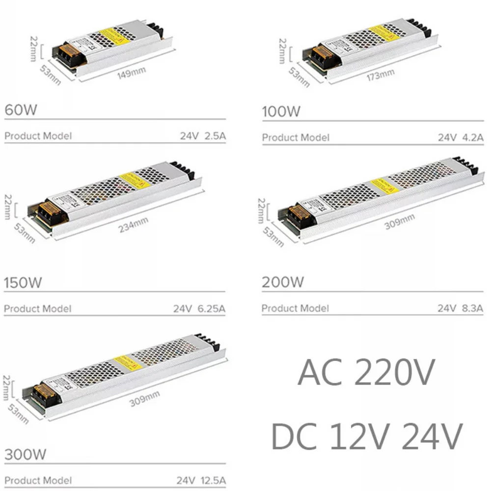 Switching Power Supply Transformers 220V AC DC Converter 12V Power Supply 24V 60W 150W 200W 300W 400W SMPS Led Driver Ultra Thin