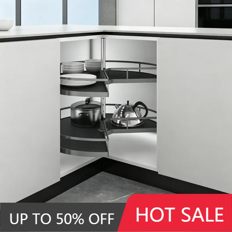 Rotatable Cabinet Corner Basket Kitchen Stainless Steel Double Storage Shelf Cabinet Pull Out Organizer Dishes Closet Home Decor