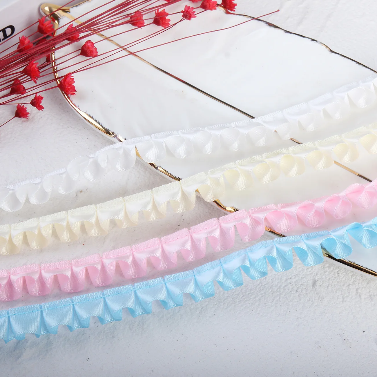 1.2cm Polyester Satin Ribbon Pleated Lace Clothing Skirt DIY Craft Jewelry Accessories Frill Lace Trim