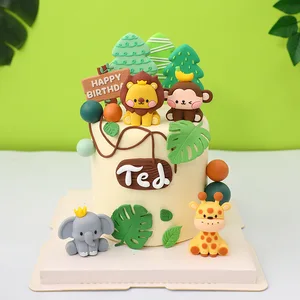 Floresta Jungle Animals Kuchen Topper Kinder 1. Geburtstagsfeier Backen Dekoration Safari Leo Elefant Macaco Giraffe Babyparty Geschenk Geschenk 10 Hauptverkaufskönig King Leao - №2