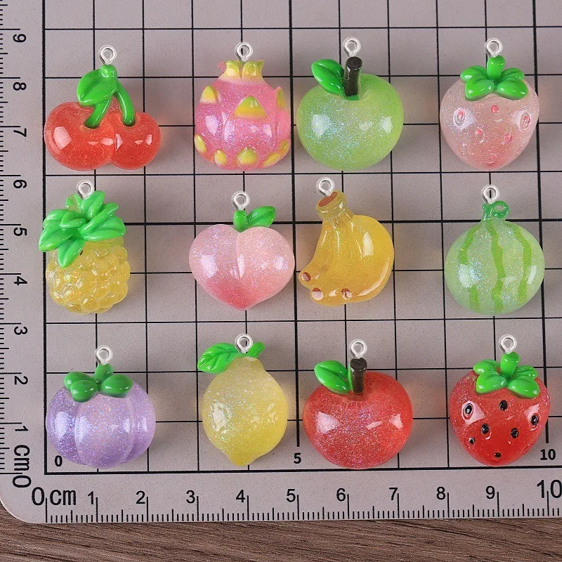 10Pcs Cute Strawberry Apple Fruit Flat Back Resin Pendants DIY Earrings Keychain Jewelry Clothing Making Decorative Accessories