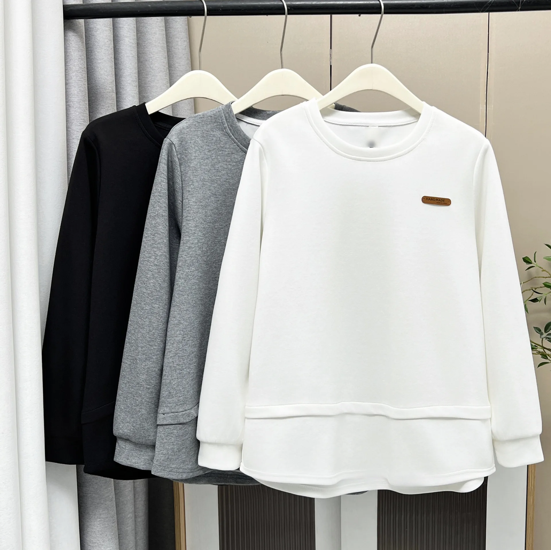 XXXXL موضة حجم كبير بلوزات المرأة الخريف جديد بسيط عادية المسمى وهمية 2 قطعة بأكمام طويلة 633 #5