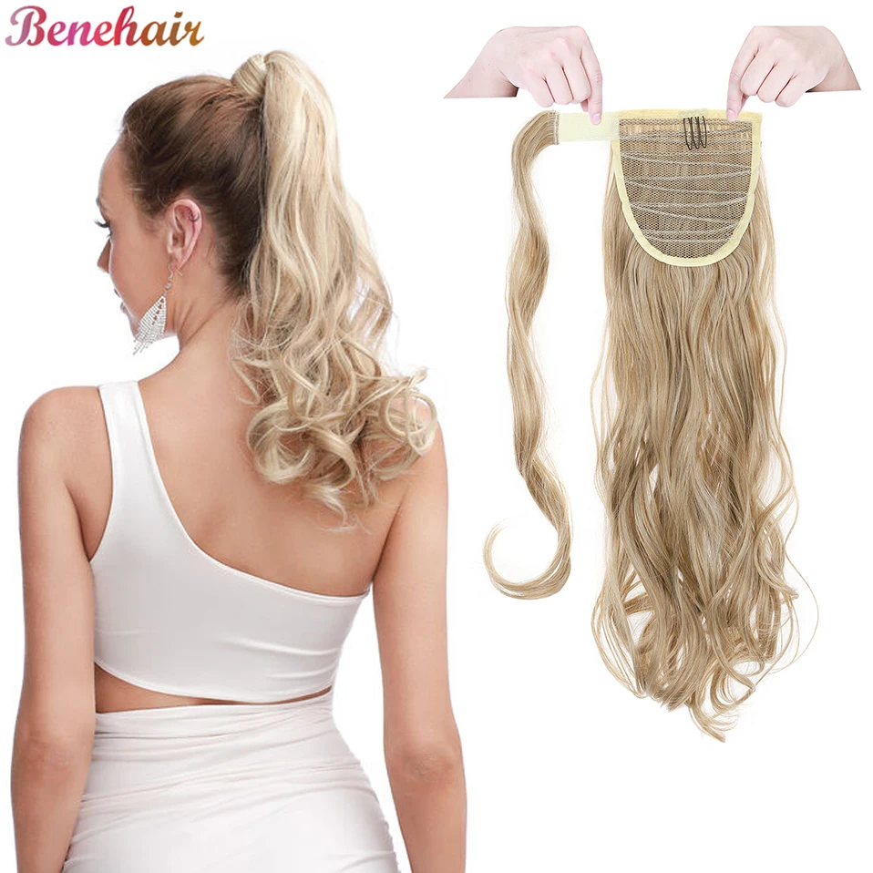 

BENEHAIR Wrap Around Ponytail Hair Extensions 17" Wavy Curly Synthetic Ponytail Fluffy Pony Tail Clip in Hair Pieces for Women