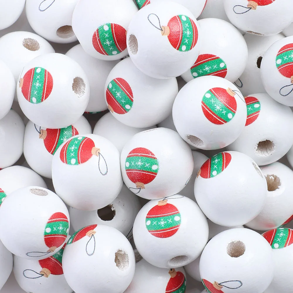 Assorted Printed Christmas Wooden Beads