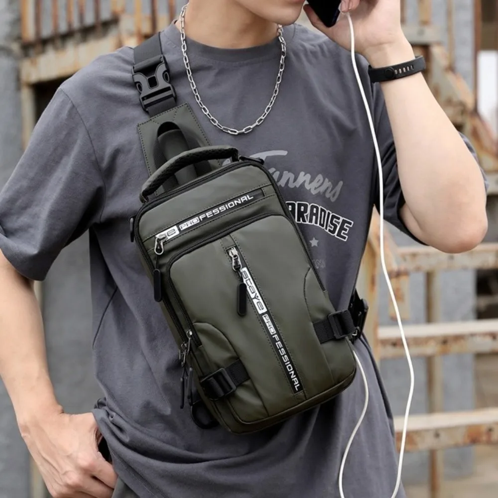 

Simple Multi Pockets Men Chest Bag USB Charging Oxford Cloth Sports Message Bag Zipper Shoulder Bag Crossbody Bag Travel