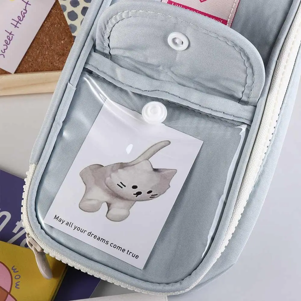 

Kawaii Cosmetic Pouch Pencil Bag Blue Gray Color Large Capacity Pencil Holder Heart Zipper Pencil Cases Stationery