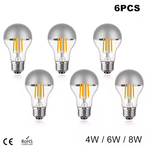 Led Edison Bulbs Mirror Led Bulb 2700k 4500k A19 E27 4W 6W 8W 220V Top Silver bowl Dripped Half Chrome Crown Vintage Light Lamp