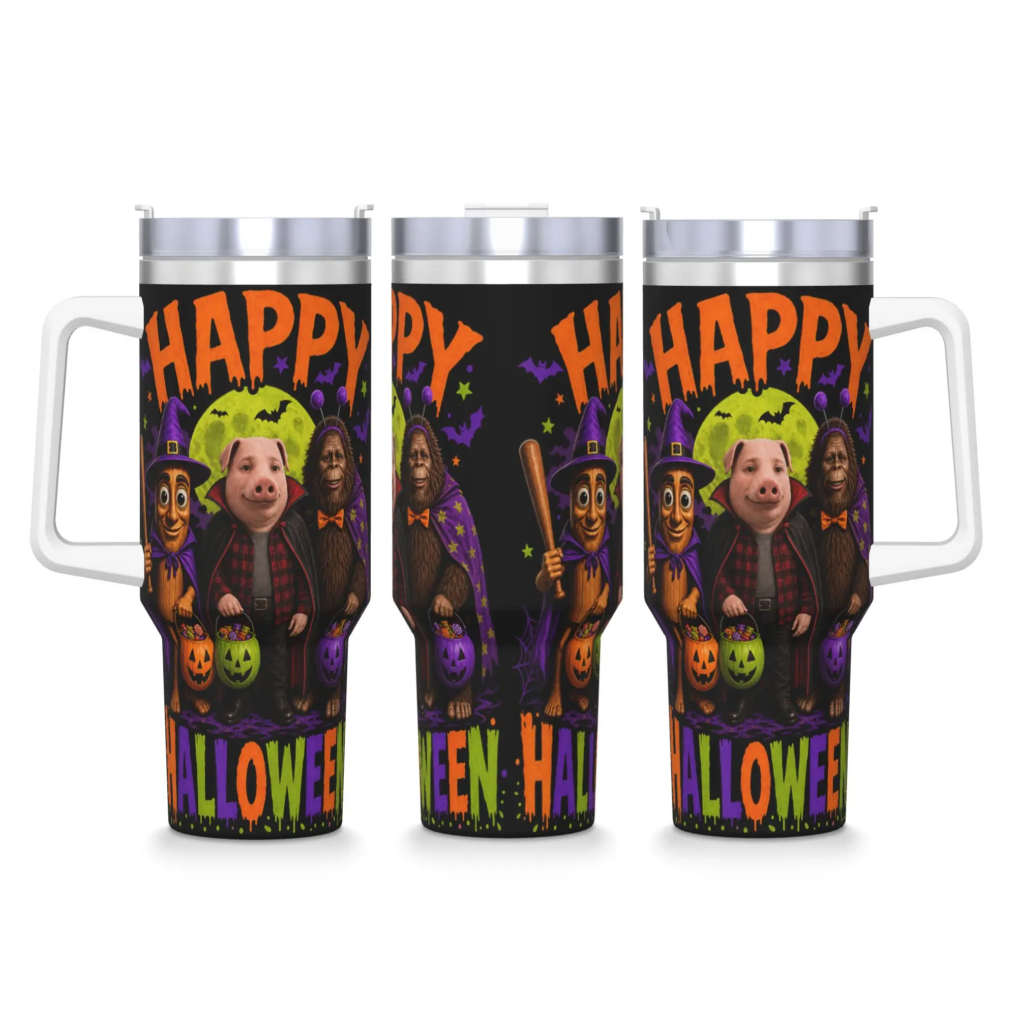 Stainless Steel Tumbler Happy Halloween Tung Tung John Pork Bigfoot Brainrot Meme Car Mugs Camping Cold and Hot Water Bottle