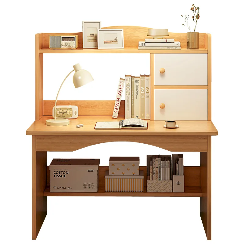 Simple Study Computer Desk with Bookshelf, Household Table and Chair Set for Bedroom