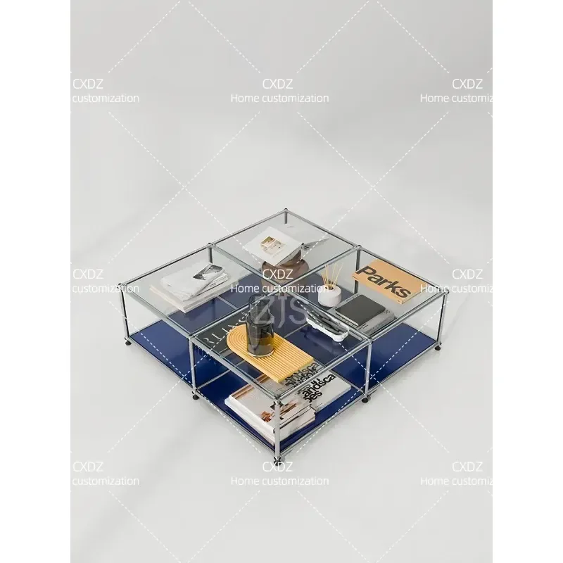 Modern Stainless Steel Modular Coffee Table Glass Top Side Table for Living Room Small Apartment Minimalist Sofa End Table