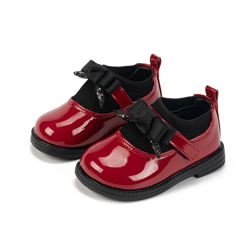 

Кожаная обувь для девочек, детские повседневные носки, простая модная детская обувь принцессы для выступлений с противоскользящим бантом