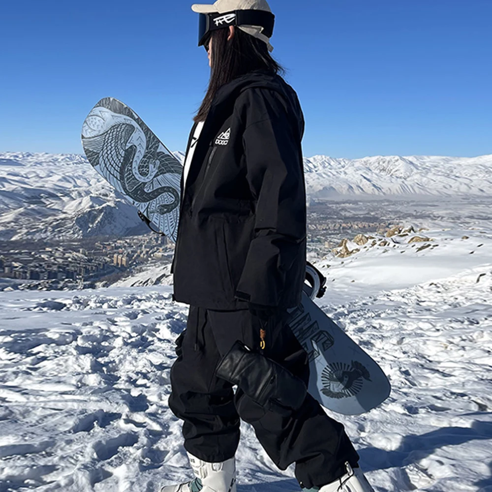 -30 ℃   سترة + السراويل بدلة تزلج النساء سماكة على الجليد الإناث وزرة الشتاء يندبروف مقاوم للماء تنفس الملابس التزلج