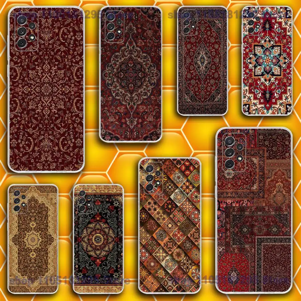 

Persian Carpet Floral Pattern Phone Case For Samsung S30,23,21,22,20 FE lite,S10,9,PIus Note20ultra Soft Transparent
