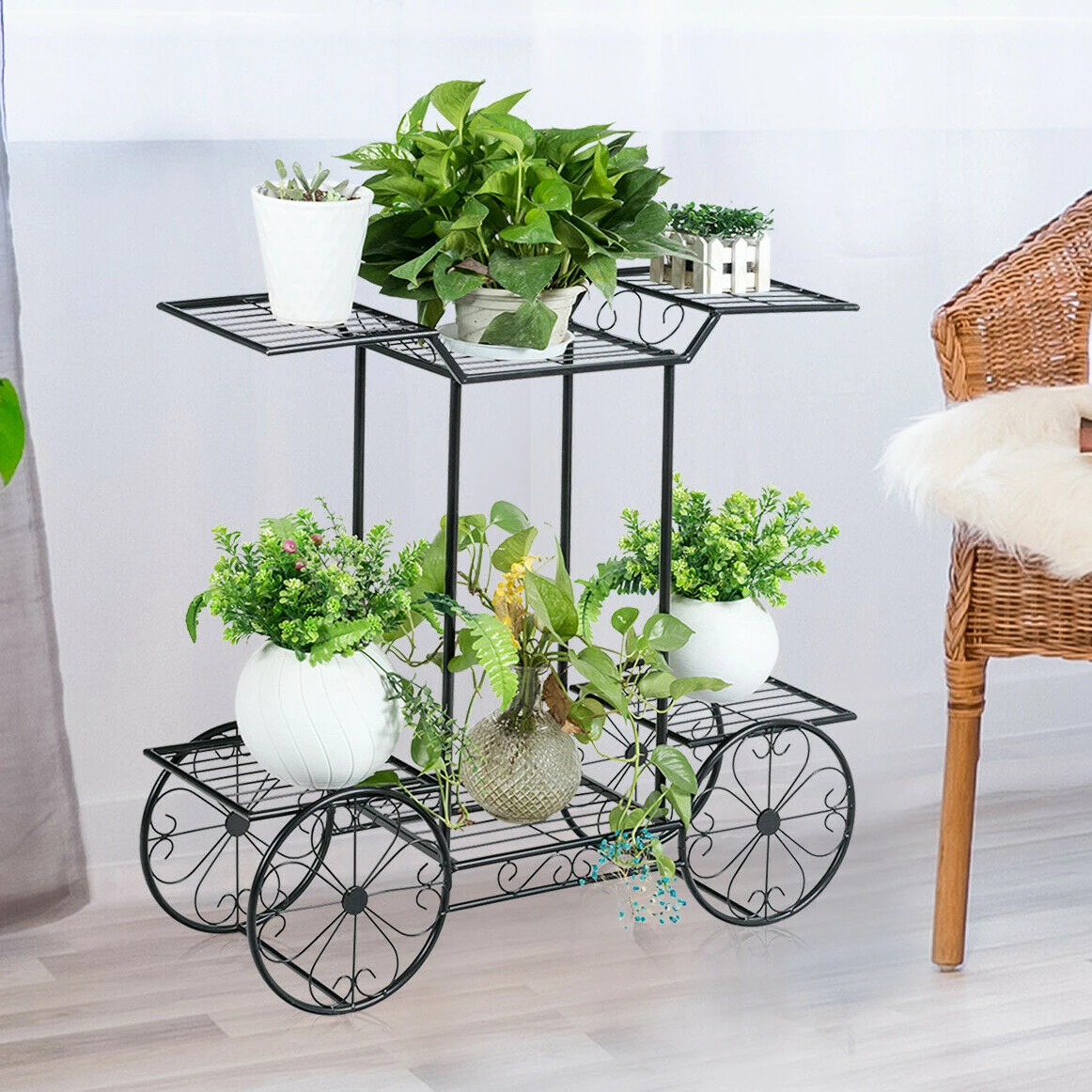 6-Tier Plant Stand for Indoor and Outdoor Black Metal Flower Pot Shelf Multi-Tiered Plant Pot Holding Display Rack