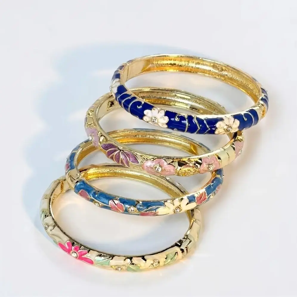 Boho Vintage Cloisonné-Emaille-Armband für Damen, bunter Tropföl-Blumen-Armreif, orientalischer ethnischer Handschmuck, Geschenke für Alltag und Party.