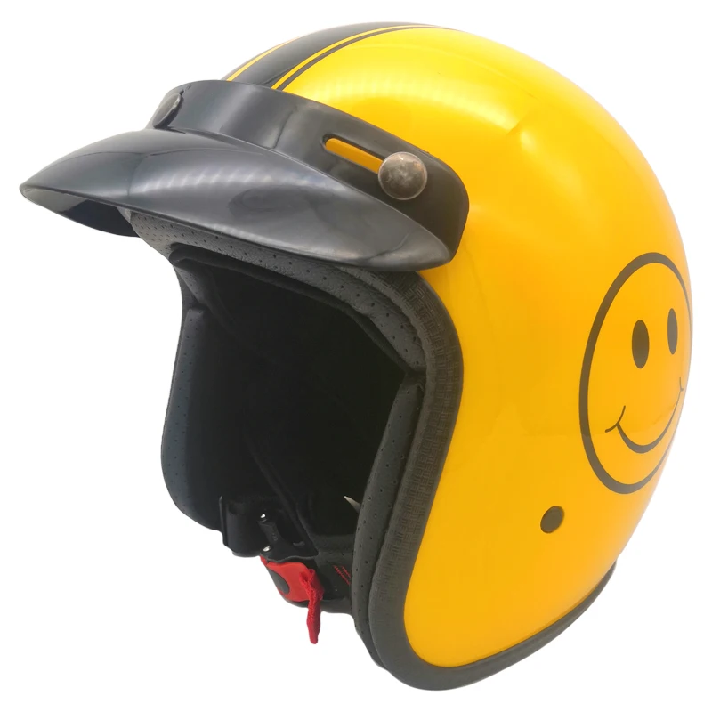 Headbone Vintage Motorcycle Helmet Casco Retro Motorbike Helm Yellow Smile Moto Bike Mini 3/4 Open Face Helmets