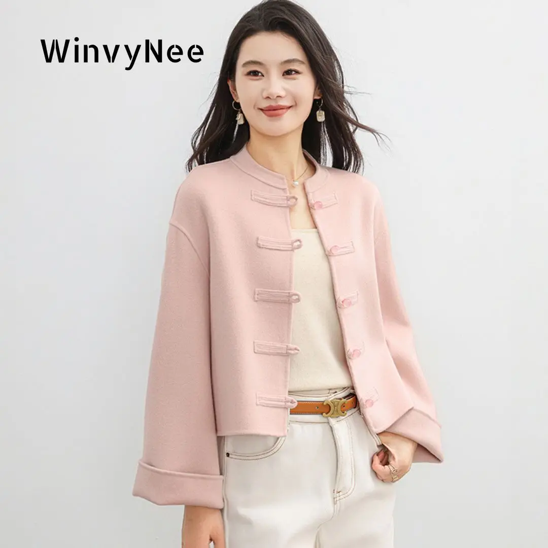 WinvyNee Women's Woolen Short Coats Loose Casual Single Breasted Retro Chinese Style Jacket Office Outerwear Winter H1643001