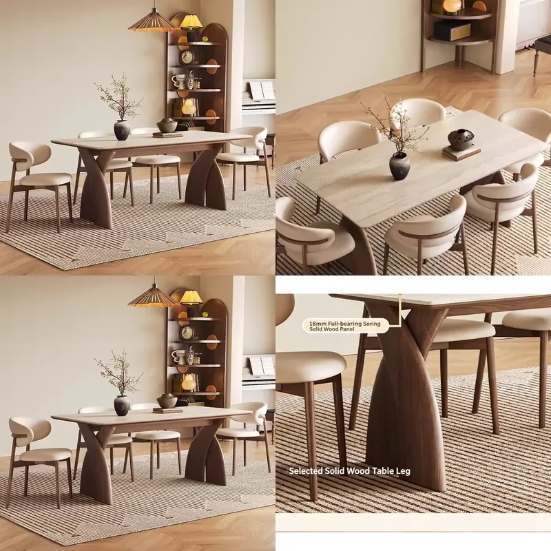 for American Retro Solid Wood Dining Table with Limestone Countertops for French Medieval Style Home Dining Table