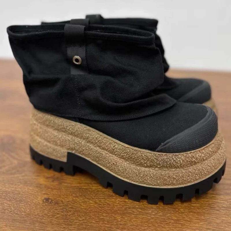 Color Blocking Platform Non-Slip Ankle Boots Slip-On Lug Sole Chunky Heels Fashion Boots Women's Slouchy Thick Sole Boots