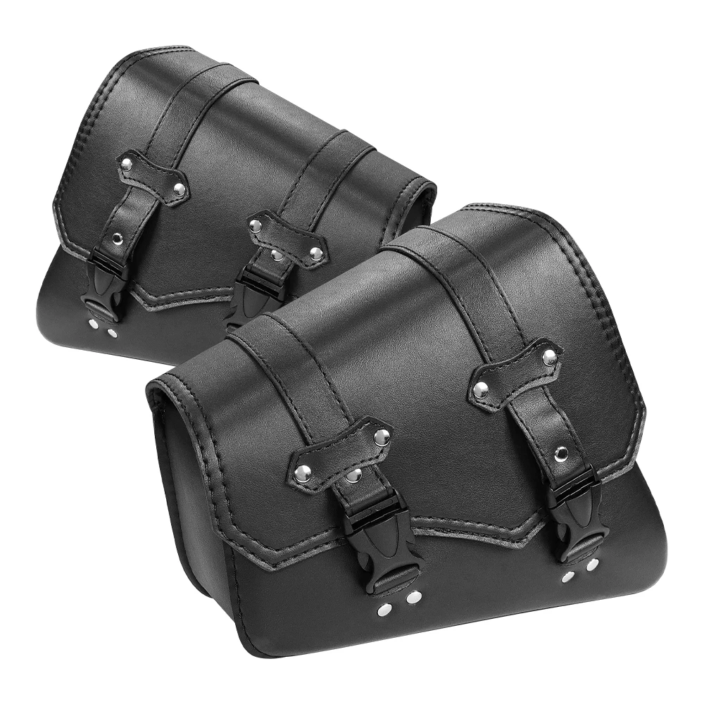 Black PU Leather Saddle Bag Motorcycle Luggage Left+Right Side Tool Bag For Honda Suzuki Harley Sportster XL 883 XL1200