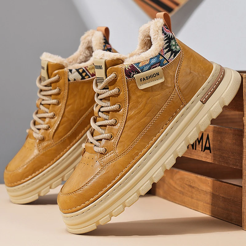 

Winter Men's Cotton Shoes Leather Shoes New Style Winter Boots Anti-Cold Anti-Slip Fleece Lined Warm Middle-Aged Dad Winter Foot