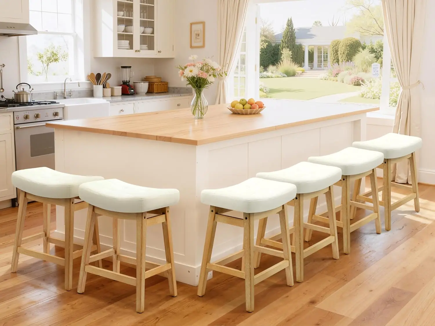

Counter Height Bar Stools Set Of 6 For Kitchen Counter Backless Farmhouse Kitchen Island Barstools With Upholstered, Customized