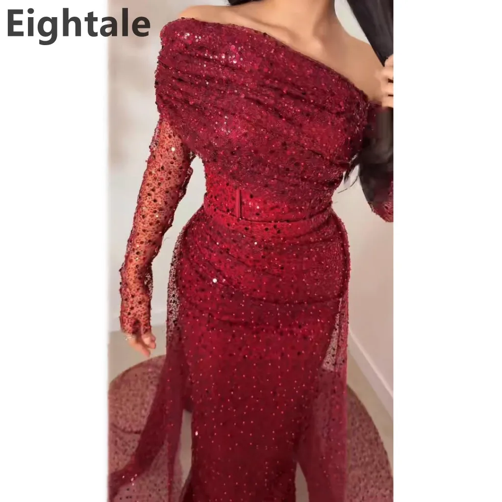Robe de bal sirène bordeaux à paillettes brillantes, avec traîne, Maxi, robe de soirée formelle pour femmes, personnalisée, 2025