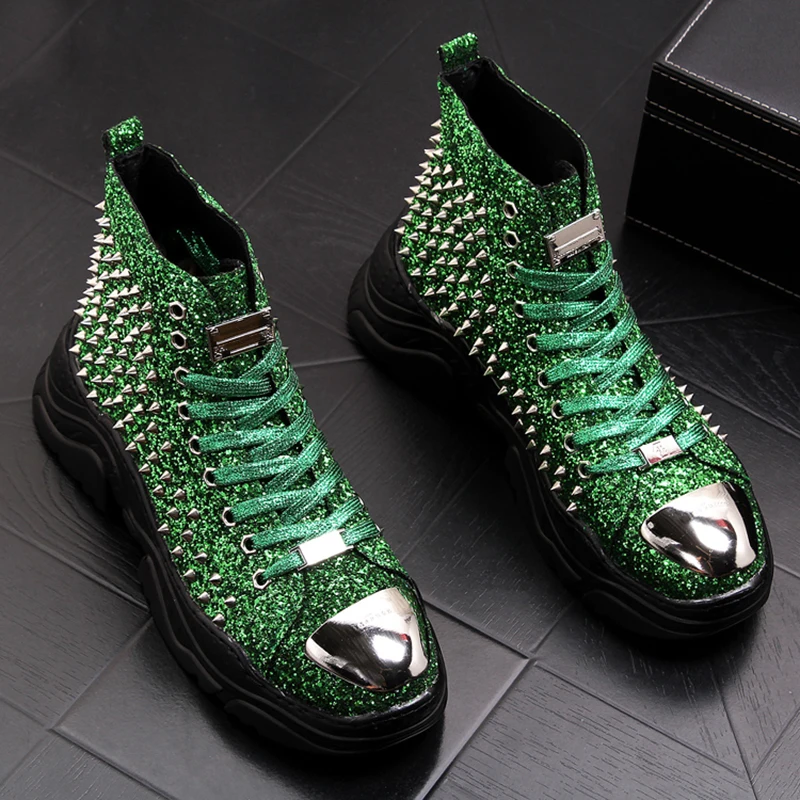Men Luxury Fashion Prom Nightclub Dress Soft Leather Rivets Shoes Platform Motorcycle Punk Ankle Boots Zapatos De Hombre Autumn